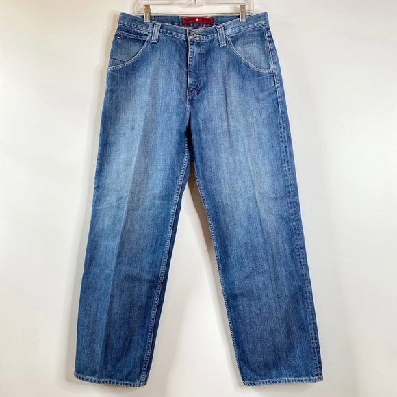 Tommy Hilfiger Mens Jeans 34x32 Med Wash Straight Leg Carpenter Style Pockets - Picture 16 of 16